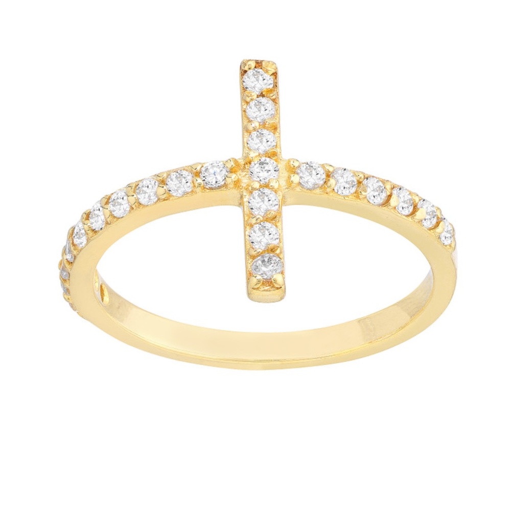 Sideways Cz Cross Ring Sterling Silver